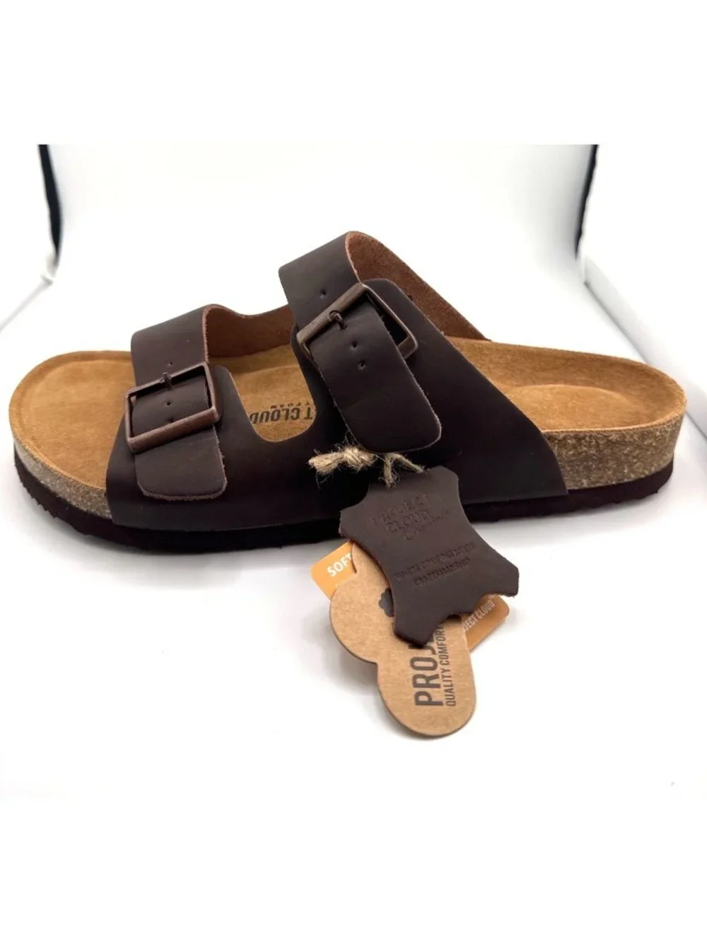 Project Cloud Arizona Mens 10 Brown Leather Double Buckle Sandals 1160 NWT